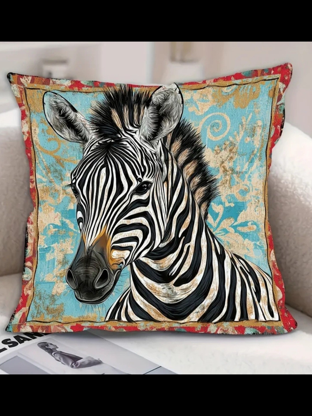 Zebra Accent Throw Pillow in Turquoise and Red